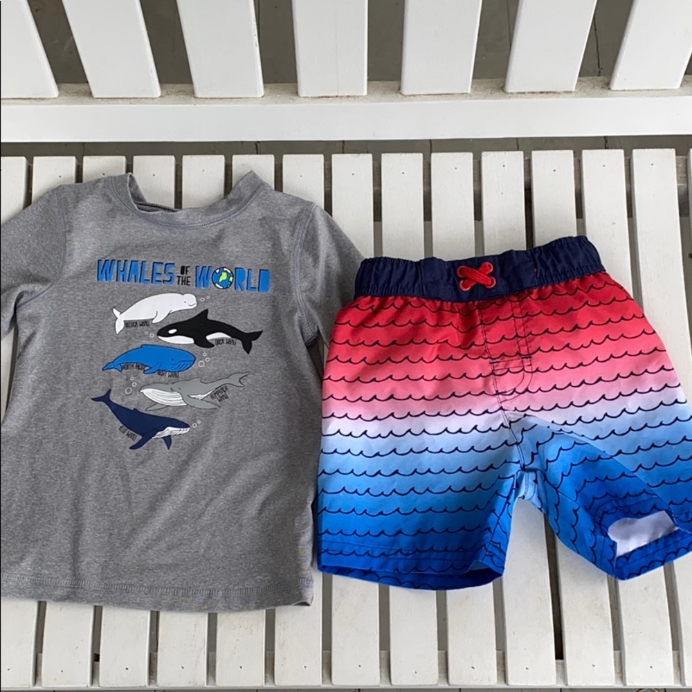 Toddler swim trunks and rash guard